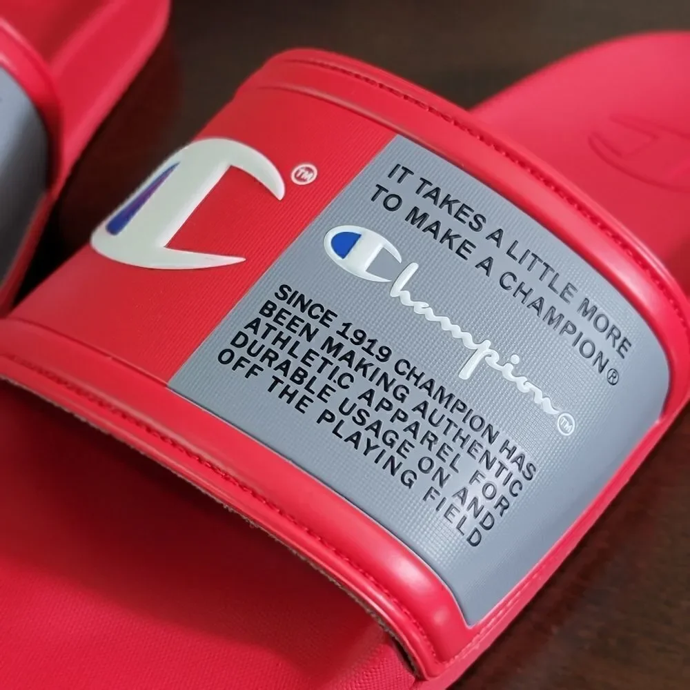 Champion Squishy Classic Sandals Soft Sole C Logo Men's Slides Red Gray New 10
